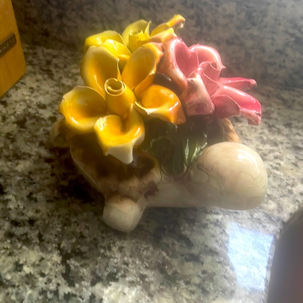 Vintage Capodimonte made in Italy porcelain Flower turtle mothers day gift